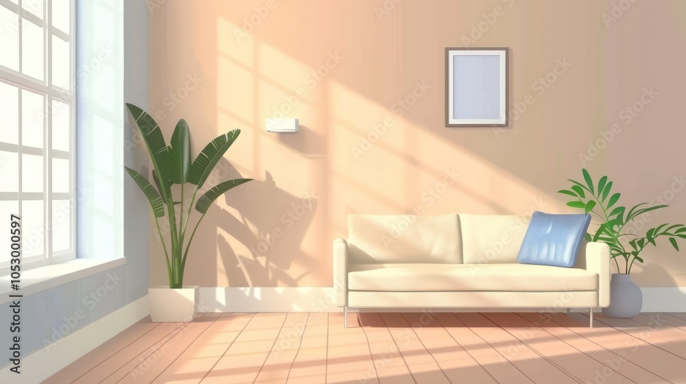 Fototapeta premium Modern living room interior in bright beige and grey cozy.