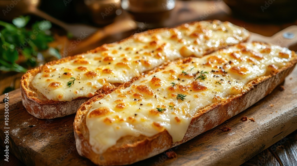 Melted cheese on freshly baked rustic bread, warm colors and inviting textures, close-up detail, evoking a comforting, home-cooked feel Melted cheese on freshly baked rustic bread, warm colors and inviting textures, close-up detail, evoking a comforting, home-cooked feel