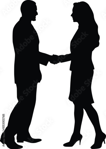 People shaking hand full body silhouette illustration