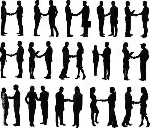 Set of people shaking hand full body silhouette illustration