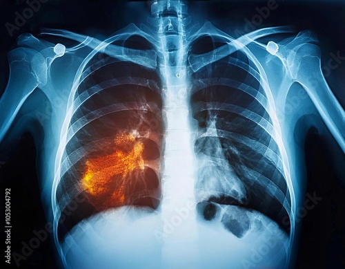 Film x-ray show inflamed lung due to Mycobacterium Tuberculosis infection. Chest X-ray  photo