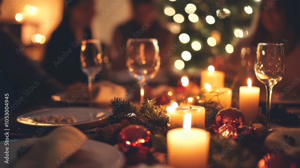 Festive New Year Eve Dinner with Glowing Candles Festive New Year Eve Dinner with Glowing Candles