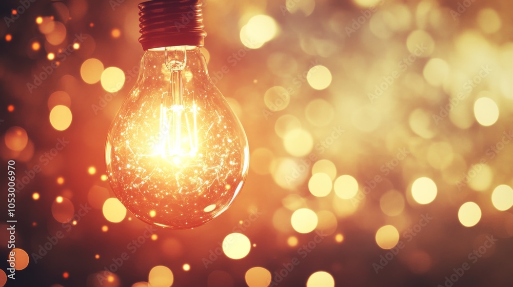 Bright Light Bulb with Sparkling Bokeh Background Bright Light Bulb with Sparkling Bokeh Background