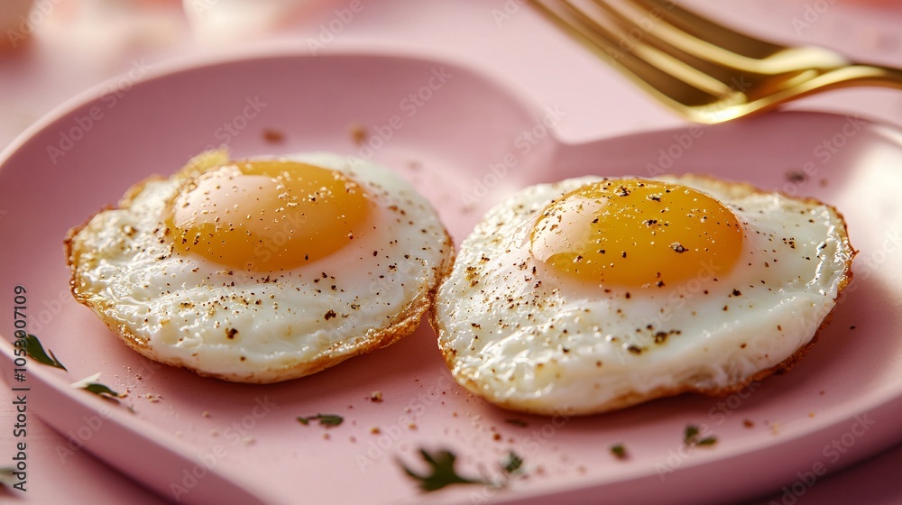 Heart-Shaped Plate with Fried Eggs for Breakfast Delight Heart-Shaped Plate with Fried Eggs for Breakfast Delight