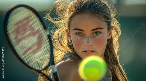 Dynamic Action Shot of Beautiful Tennis Player