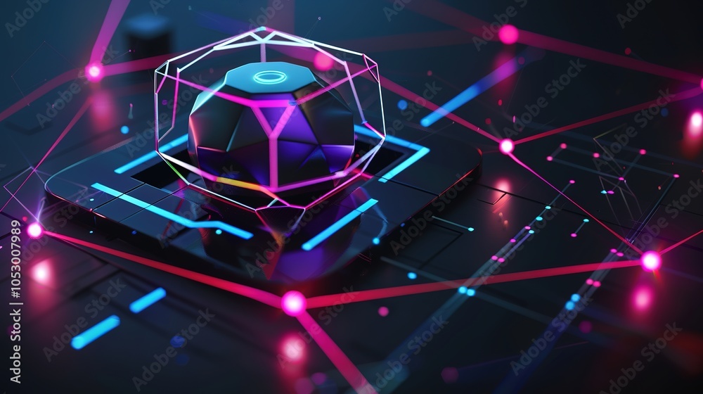Fototapeta premium Network 3D Icon - a modern and interconnected visual. The Network 3D icon presents a sleek and tech-savvy digital scene, symbolizing the complex web of connections in the digital realm. It stands out 