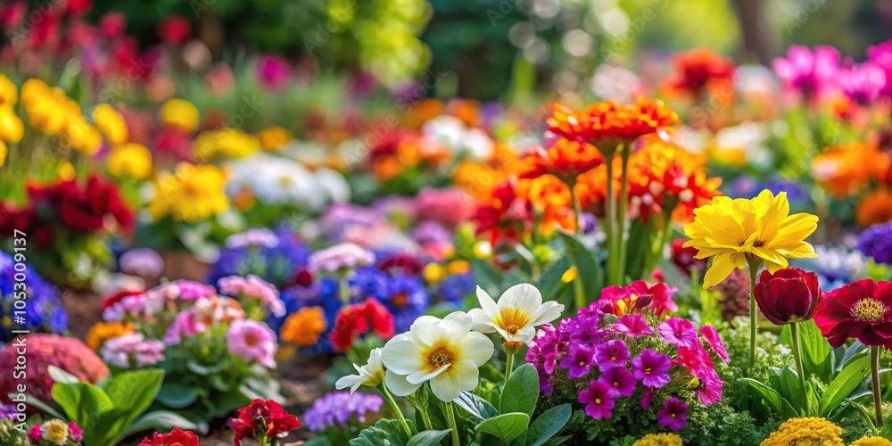 Close-up of a vibrant flowerbed in a garden Macro Close-up of a vibrant flowerbed in a garden Macro
