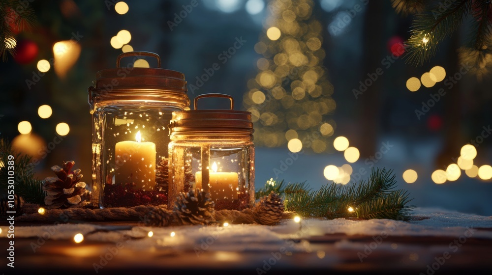 Warm Rustic Festive Display with Soft Lighting Warm Rustic Festive Display with Soft Lighting