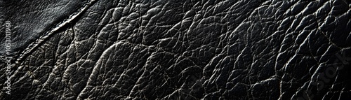 Close-Up of Black Leather with Embossed Texture and Stitching photo