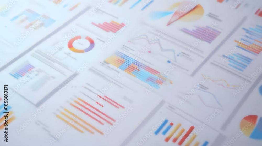 Blurred Business Charts and Graphs on a White Table. Illustration background for presentation and wallpaper Blurred Business Charts and Graphs on a White Table. Illustration background for presentation and wallpaper