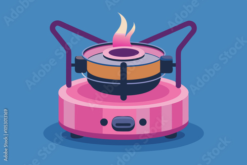  Beautiful portable gas stove with burner vector illustration
