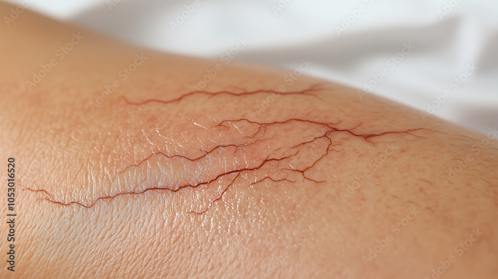 Fototapeta premium Varicose veins visible on skin surface, highlighting vascular condition