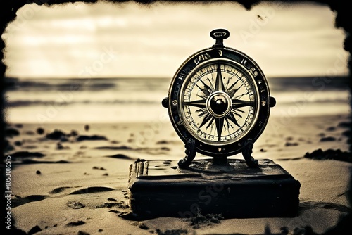 ambrotype of nautical compass on beach collodion positive on bla photo