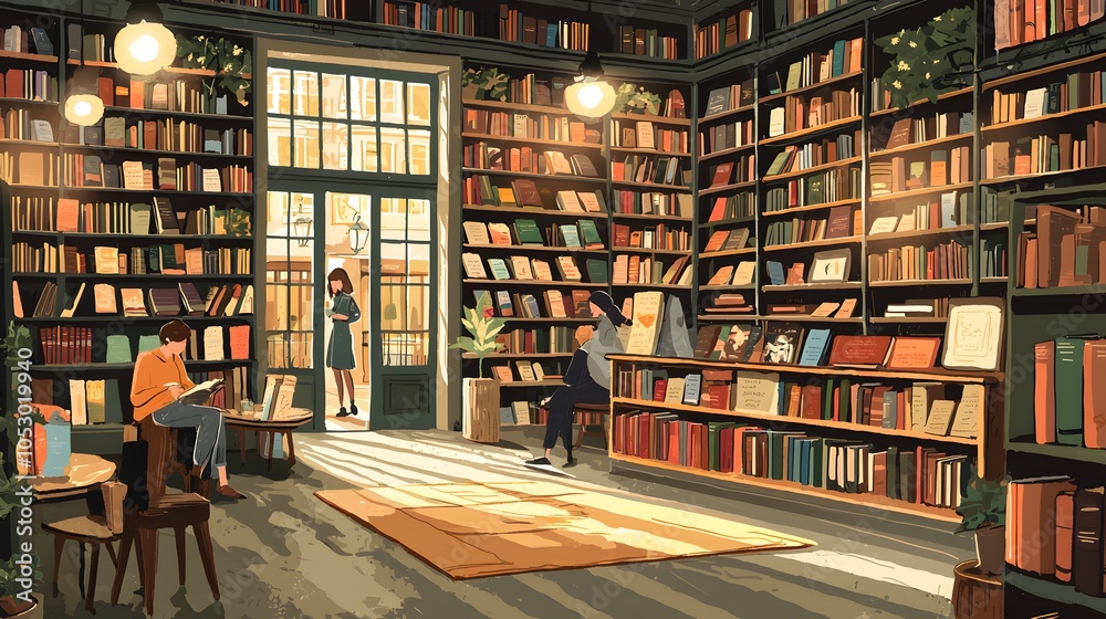 Fototapeta premium Cozy Bookshop Interior Illustration