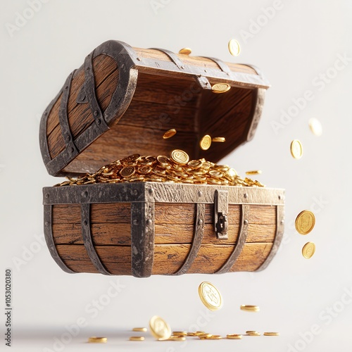 Golden coins spill from a wooden treasure chest, symbolizing wealth, adventure, and hidden riches waiting to be discovered.