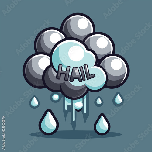 A cartoon illustration of a hail storm with a gray cloud and blue hailstones falling.