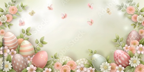 easter background with eggs and flowers
