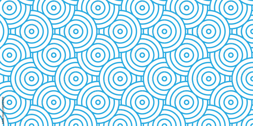 Fototapeta premium Abstract Overlapping Pattern. Seamless geometric ocean spiral pattern and abstract circle wave lines. blue seamless tile stripe geomatics create retro square line backdrop pattern background.
