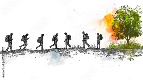 Custom Illustrations of Hikers Journeying Through Nature