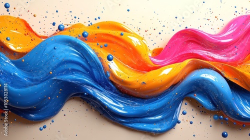 Abstract Liquid Swirls of Blue, Orange, and Pink with Colorful Spheres