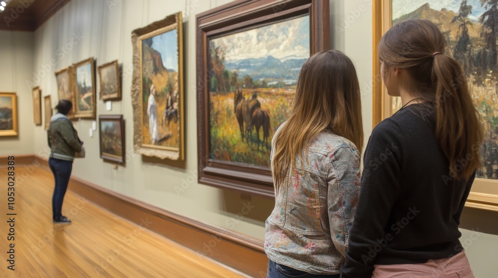 two beautiful women in an art museum