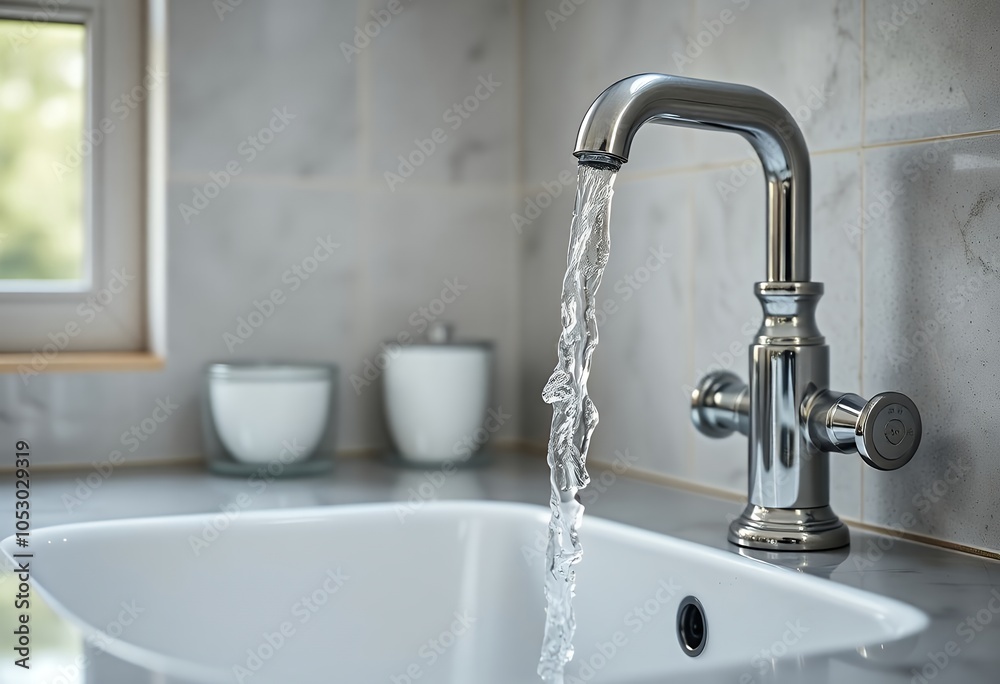 Modern Bathroom Faucet with Running Water and Sink Modern Bathroom Faucet with Running Water and Sink