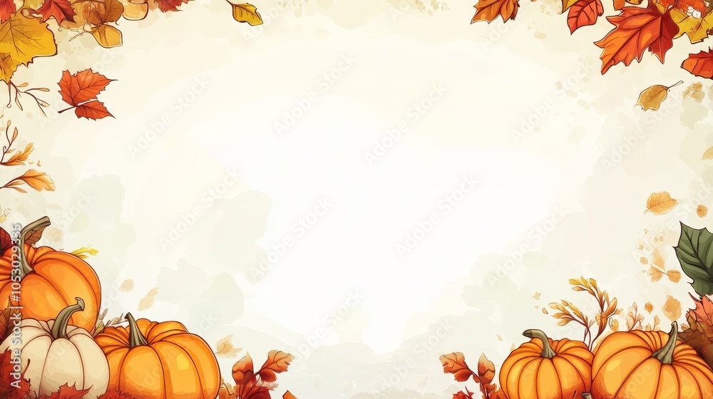 Fototapeta premium Vibrant Autumn Border with Golden Leaves and Pumpkins - Seasonal Decoration for Fall Celebrations