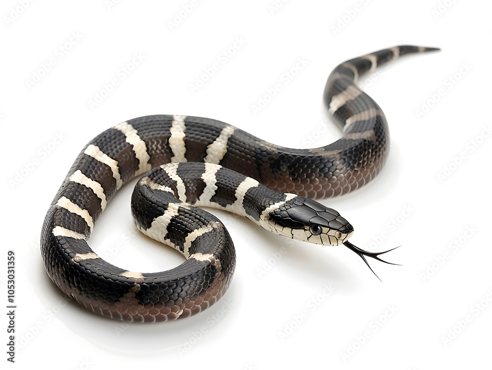 Fototapeta premium black and white striped sea snake Hydrophiinae coiled on white