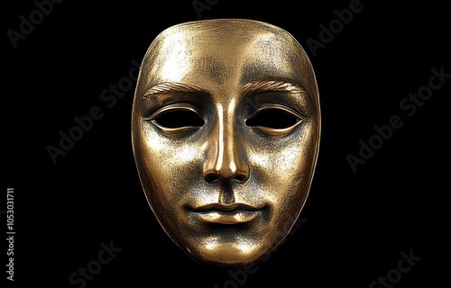 Golden Face Mask on Black Background 