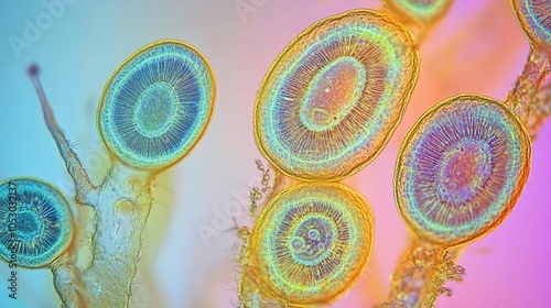 Microscopic View of Spores on a Plant Stem