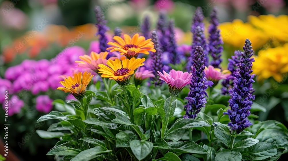 Fototapeta premium Colorful flowers in a garden setting