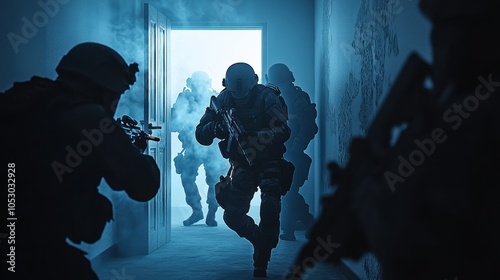 Armed Soldiers Entering a Smoky Room	