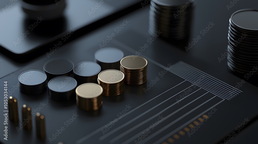 Stacked Coins and Graph. Illustration background for presentation and wallpaper Stacked Coins and Graph. Illustration background for presentation and wallpaper