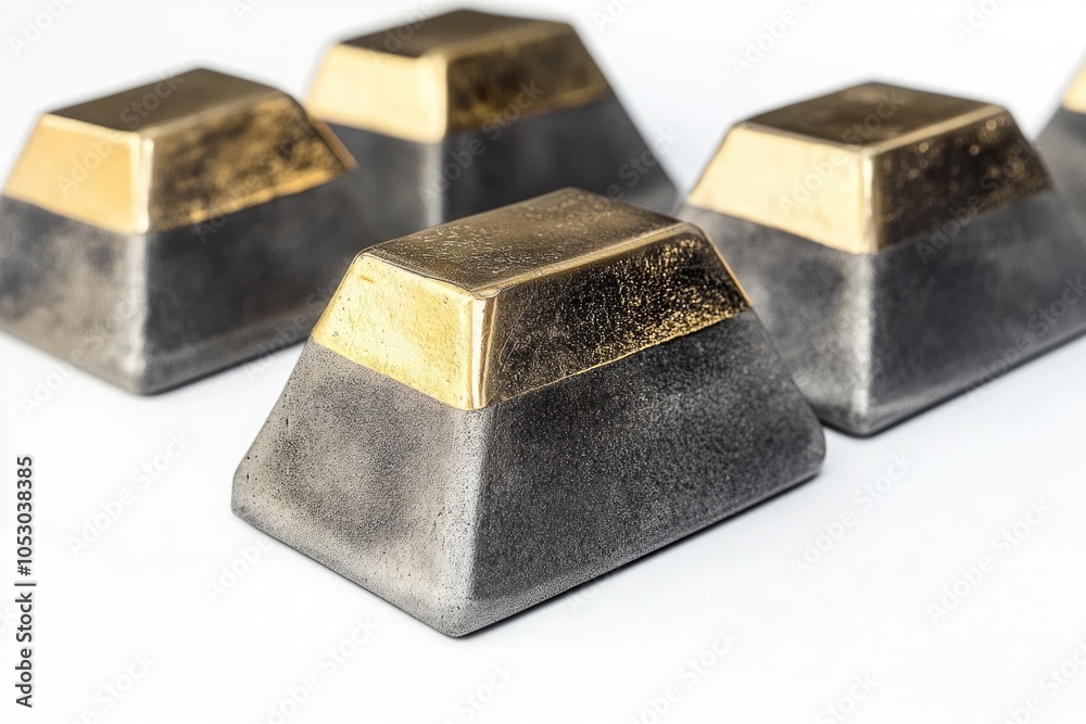 graphite molds with gold bars isolated on white background graphite molds with gold bars isolated on white background