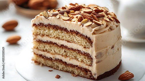 Wallpaper Mural Delicious Almond Cake Slice on White Plate Torontodigital.ca