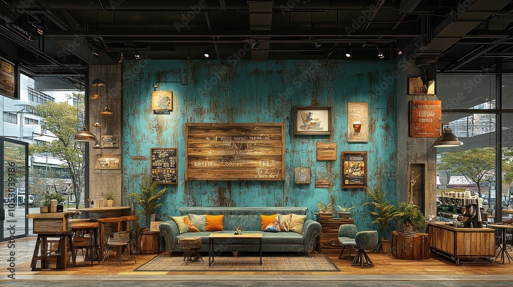 Fototapeta premium Rustic and Modern Interior Design of a Coffee Shop