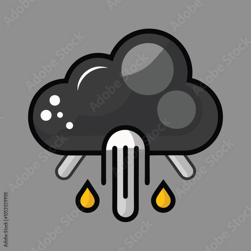 A cartoon illustration of a dark cloud with raindrops falling from it.