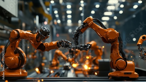 Robotic Arms Engaging in Automated Factory Process