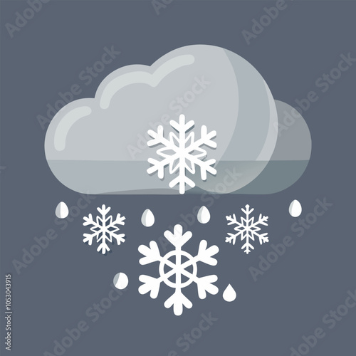 A cartoon cloud with snowflakes falling, a simple illustration for winter weather.