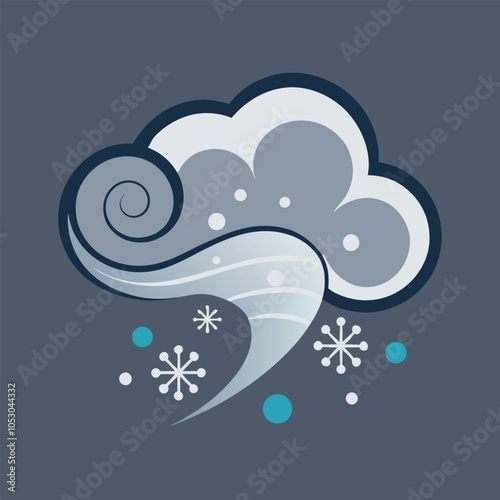 Abstract illustration of a swirling cloud with snowflakes falling. Perfect for wintery designs.