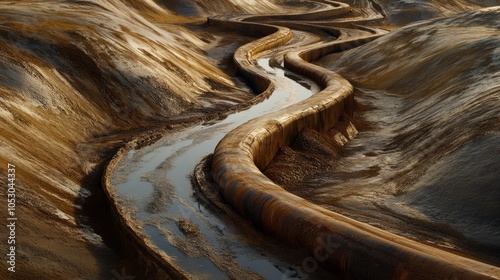 High-angle shot of desert oil pipelines, showcasing the intricate network that shapes geopolitical energy relations