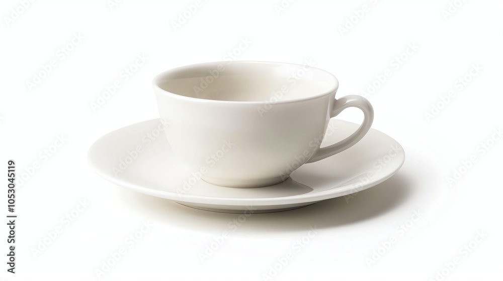 A white coffee cup and saucer isolated on a white background. A white coffee cup and saucer isolated on a white background.