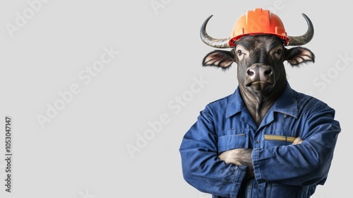 Bull in a Hard Hat   Construction Worker Animal Concept
