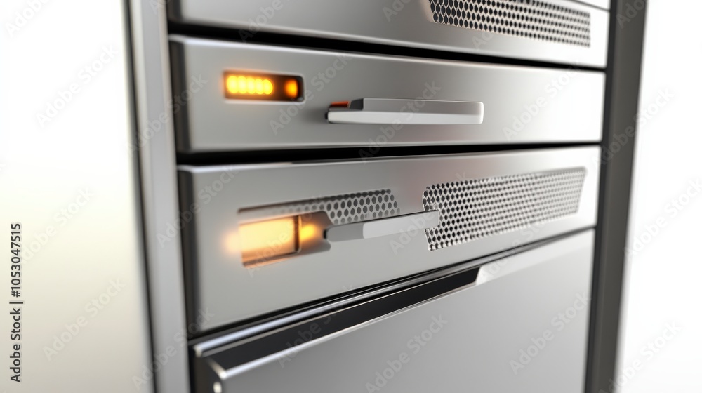 Sleek and Modern Server Rack with Glowing Indicators Sleek and Modern Server Rack with Glowing Indicators