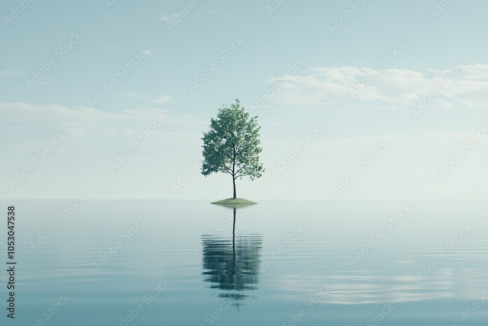 Solitary Tree on a Calm Water Surface - Minimalist Landscape Photography Solitary Tree on a Calm Water Surface - Minimalist Landscape Photography