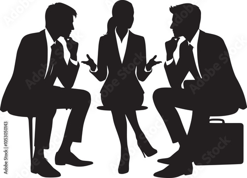 Group of business people talking silhouette vector illustration isolated on a white background
