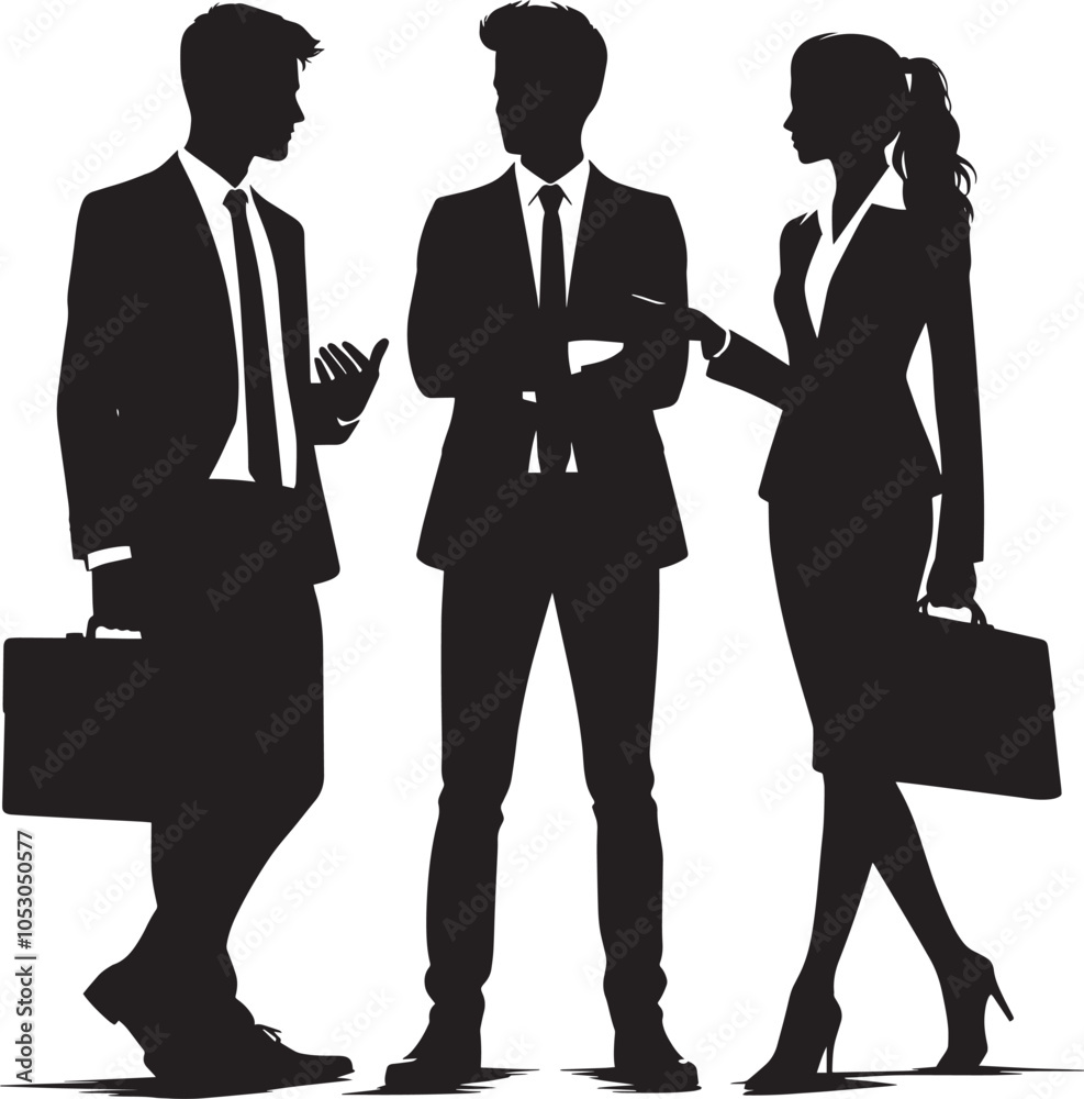 Group of business people talking silhouette vector illustration isolated on a white background