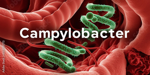 Detailed Campylobacter Bacteria Illustration, Microbiology Artwork photo