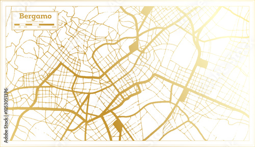 Bergamo Italy City Map in golden Colors in Retro Style. Outline Map.