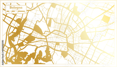 Bologna Italy City Map in golden Colors in Retro Style. Outline Map.